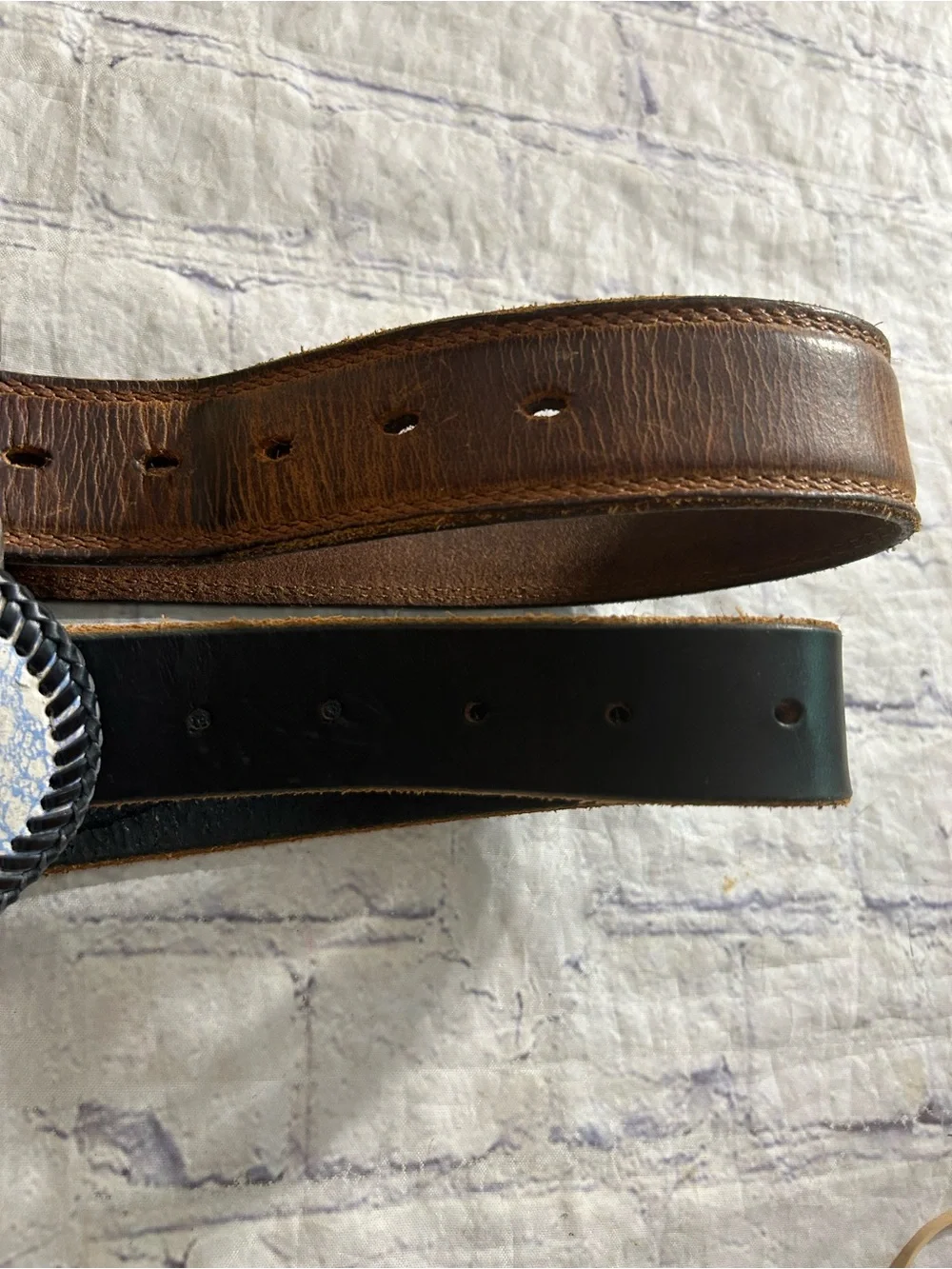 DISTRESSED RUSTIC BROWN CHANGEABLE BUCKLE & RUGGED BLACK  GRAPHIC BUCKLE BELTS